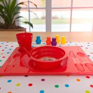 Kids Bowl, Tumbler & Tray with Built-In Straws